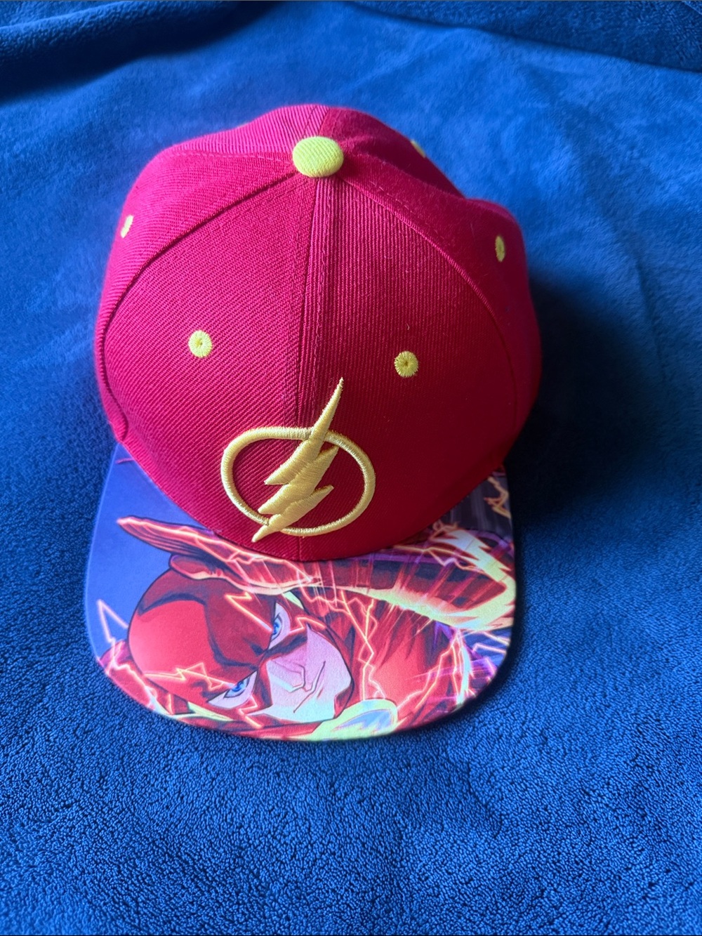Kids Superhero Snapback Cap with Yellow Flash Logo - Red